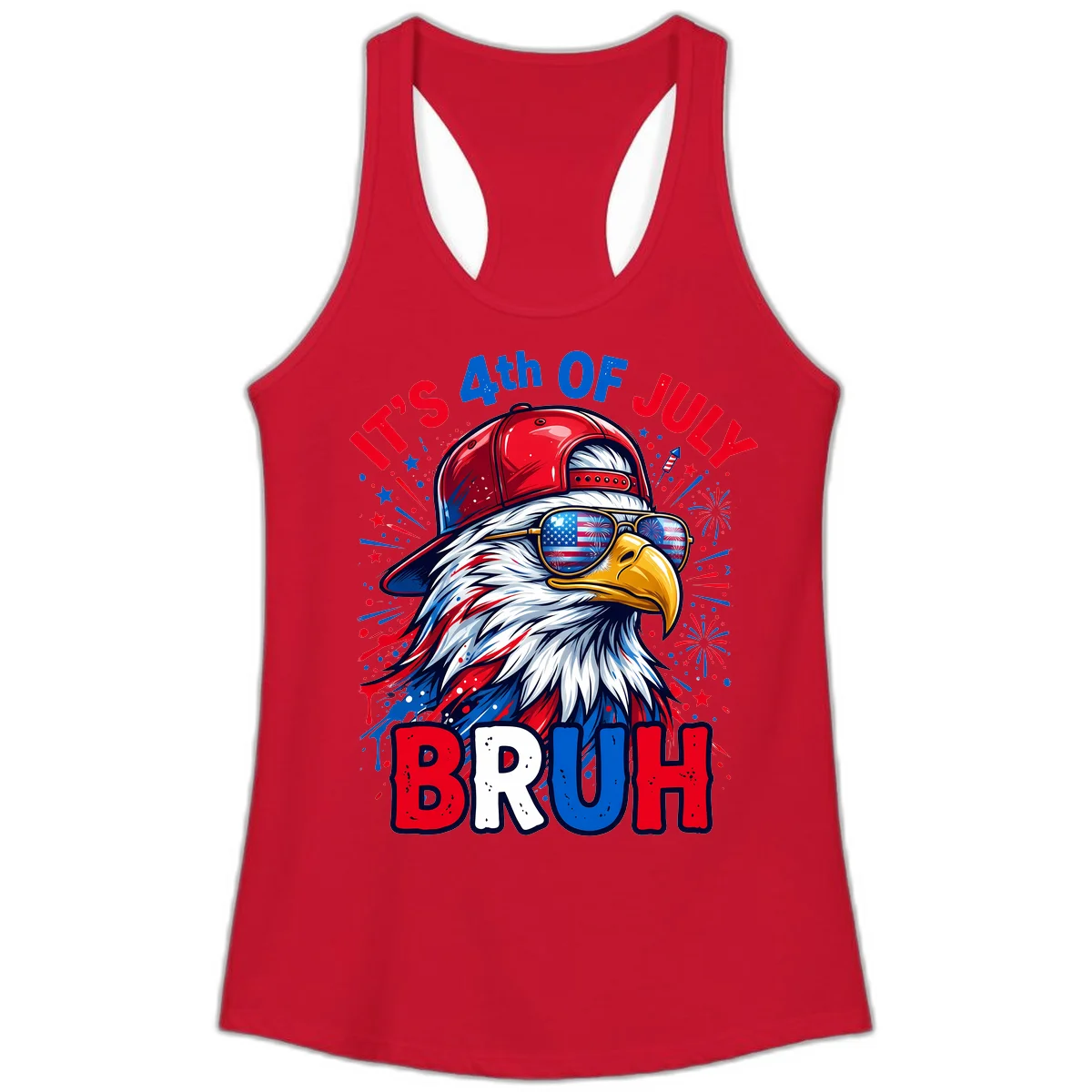 Patriotic Fourth Of July Bruh Eagle Ladies Tank in Solid Red