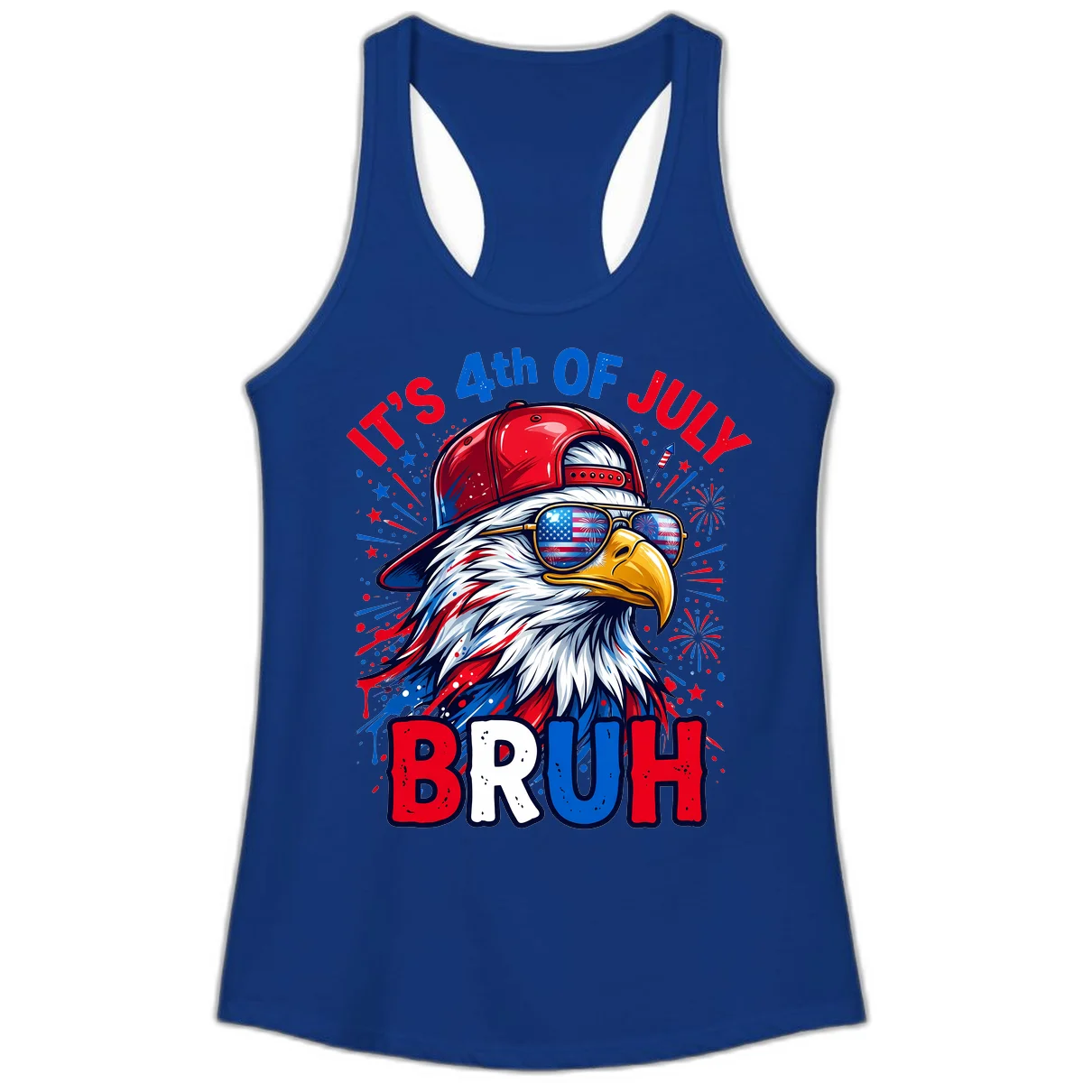 Patriotic Fourth Of July Bruh Eagle Ladies Tank in Solid Royal