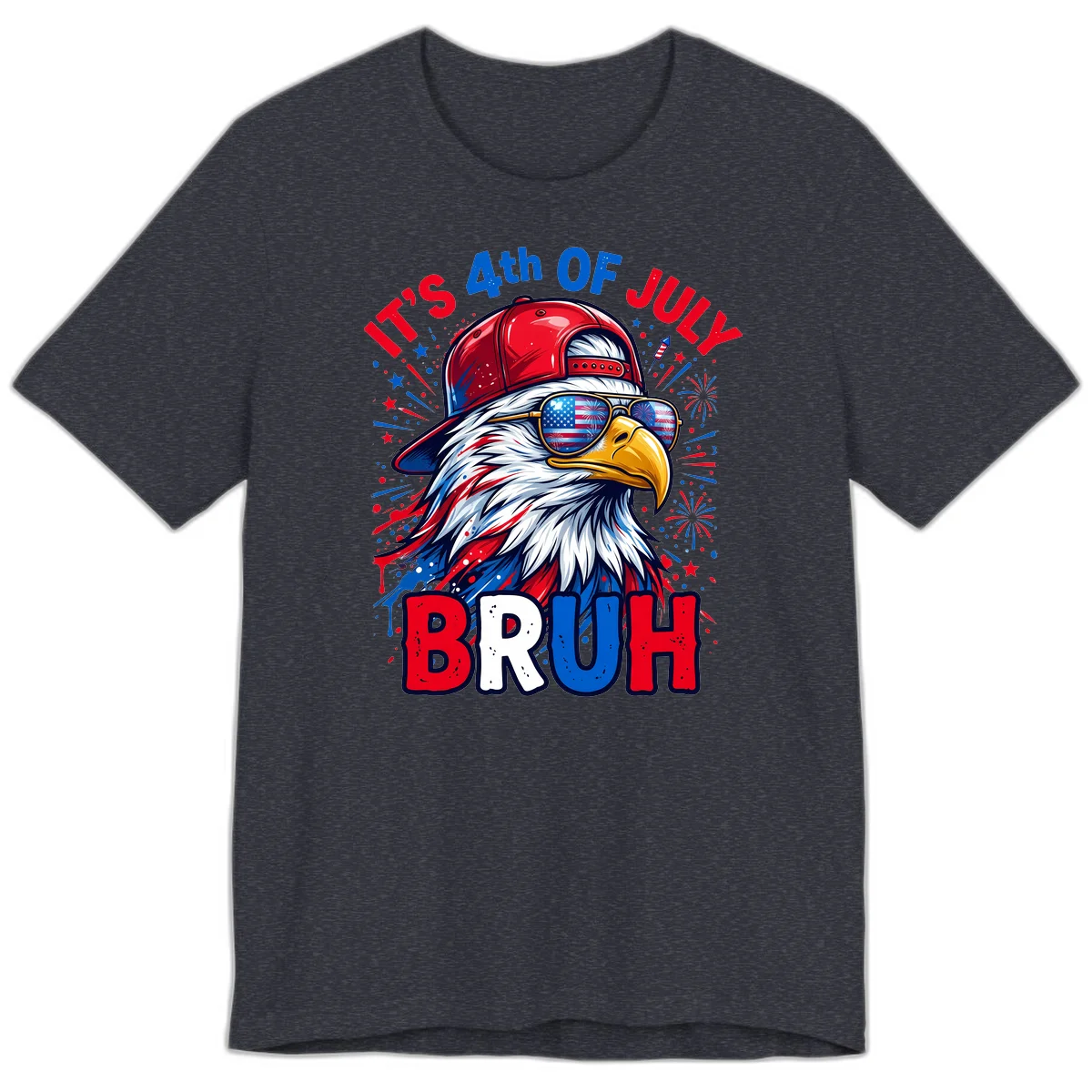 Patriotic Fourth Of July Bruh Eagle Premium T-Shirt in Heather Navy