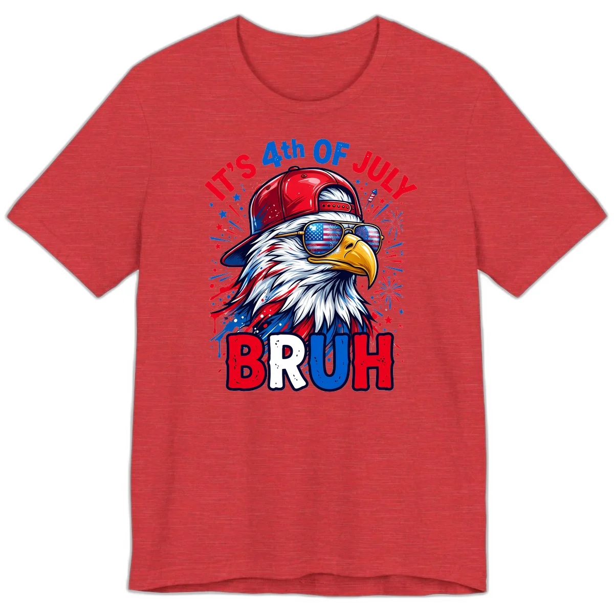Patriotic Fourth Of July Bruh Eagle Premium T-Shirt in Heather Red