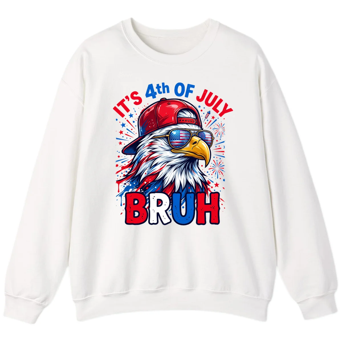 Patriotic Fourth Of July Bruh Eagle Sweatshirt in White