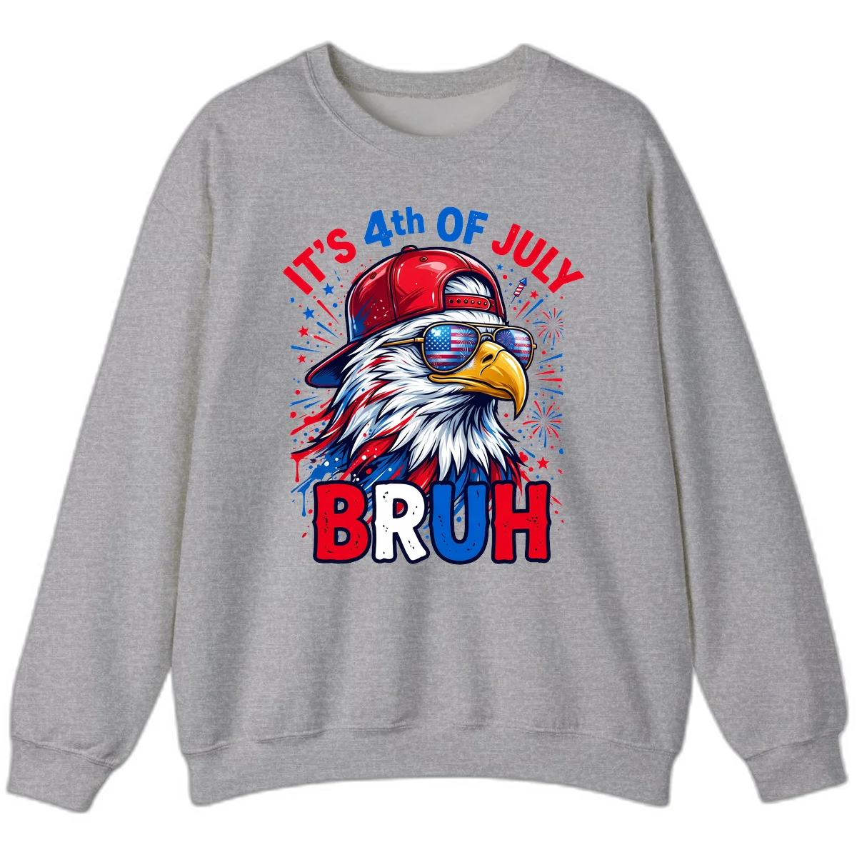 Patriotic Fourth Of July Bruh Eagle Sweatshirt in Sport Grey