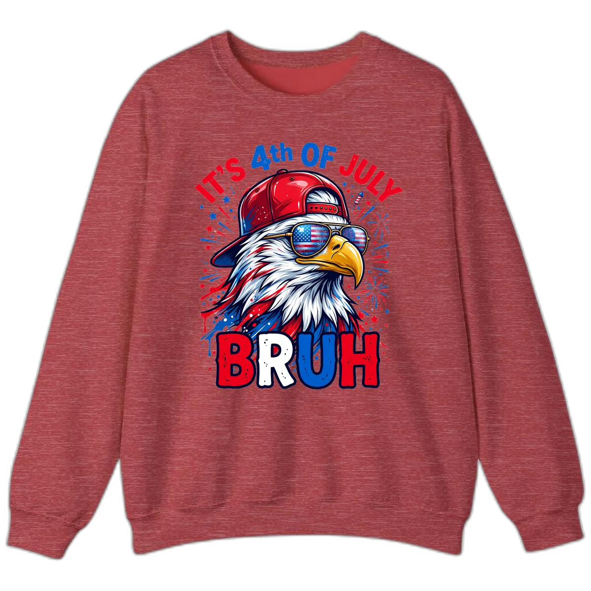 Patriotic Fourth Of July Bruh Eagle Design Sweatshirt in Heather Scarlet Red