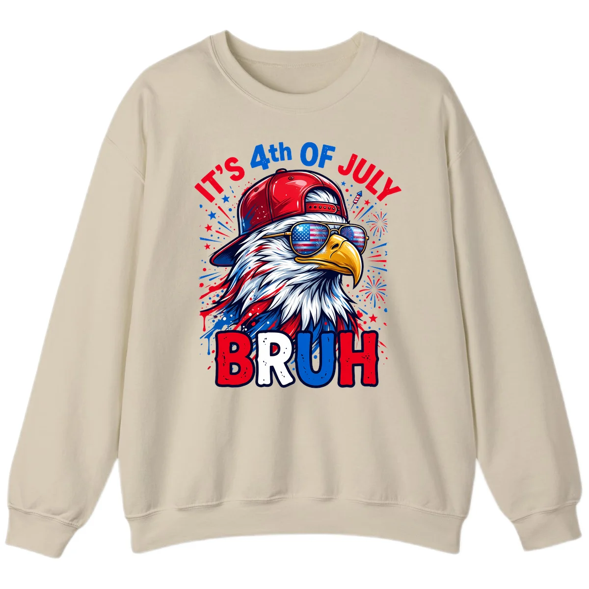 Patriotic Fourth Of July Bruh Eagle Sweatshirt in Sand
