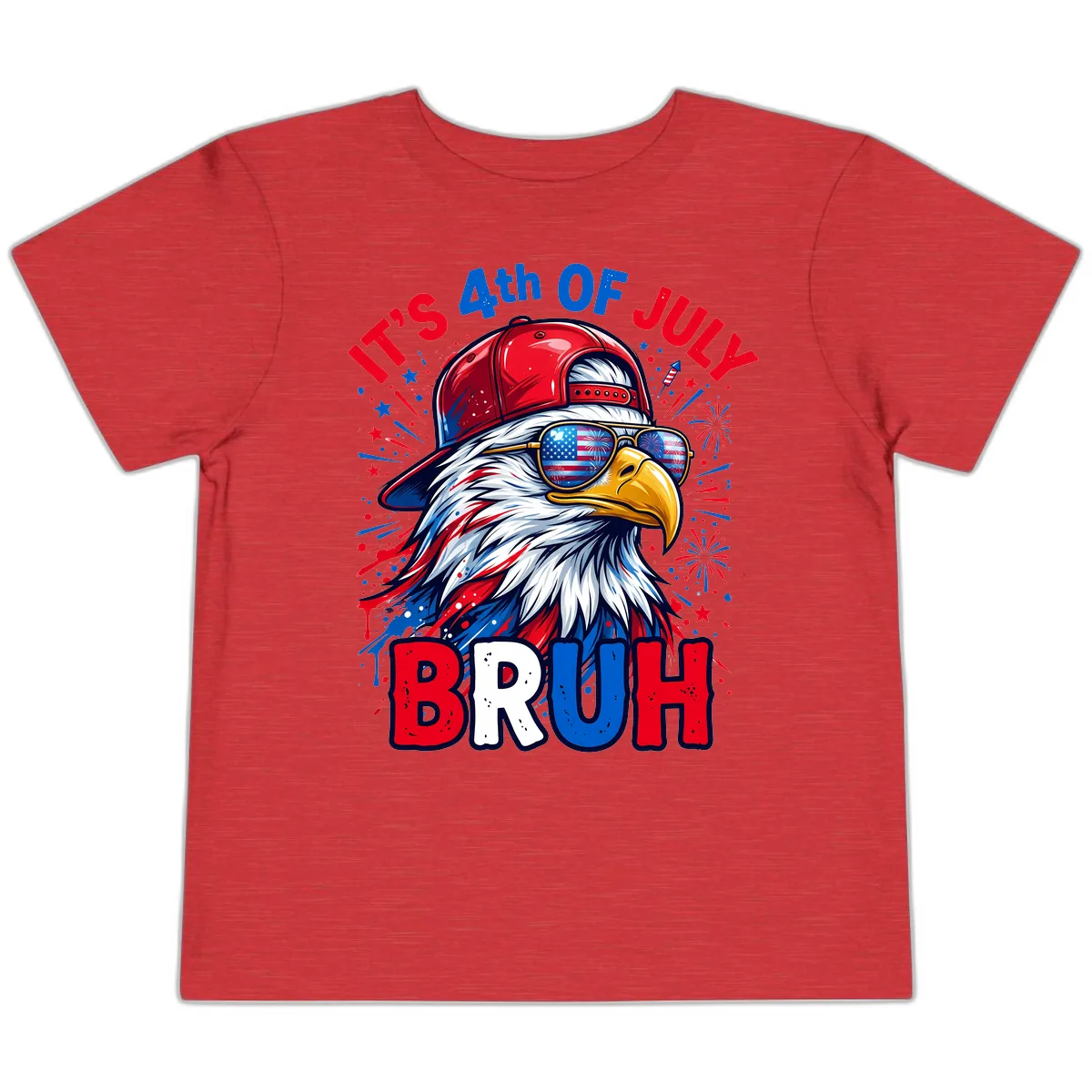 Patriotic Fourth Of July Bruh Eagle Design Toddler T-Shirt in Heather Red