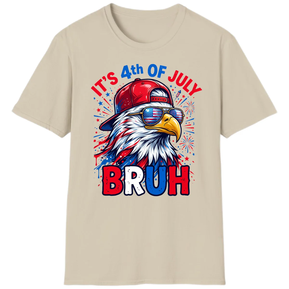Patriotic Fourth Of July Bruh Eagle T-Shirt in Sand
