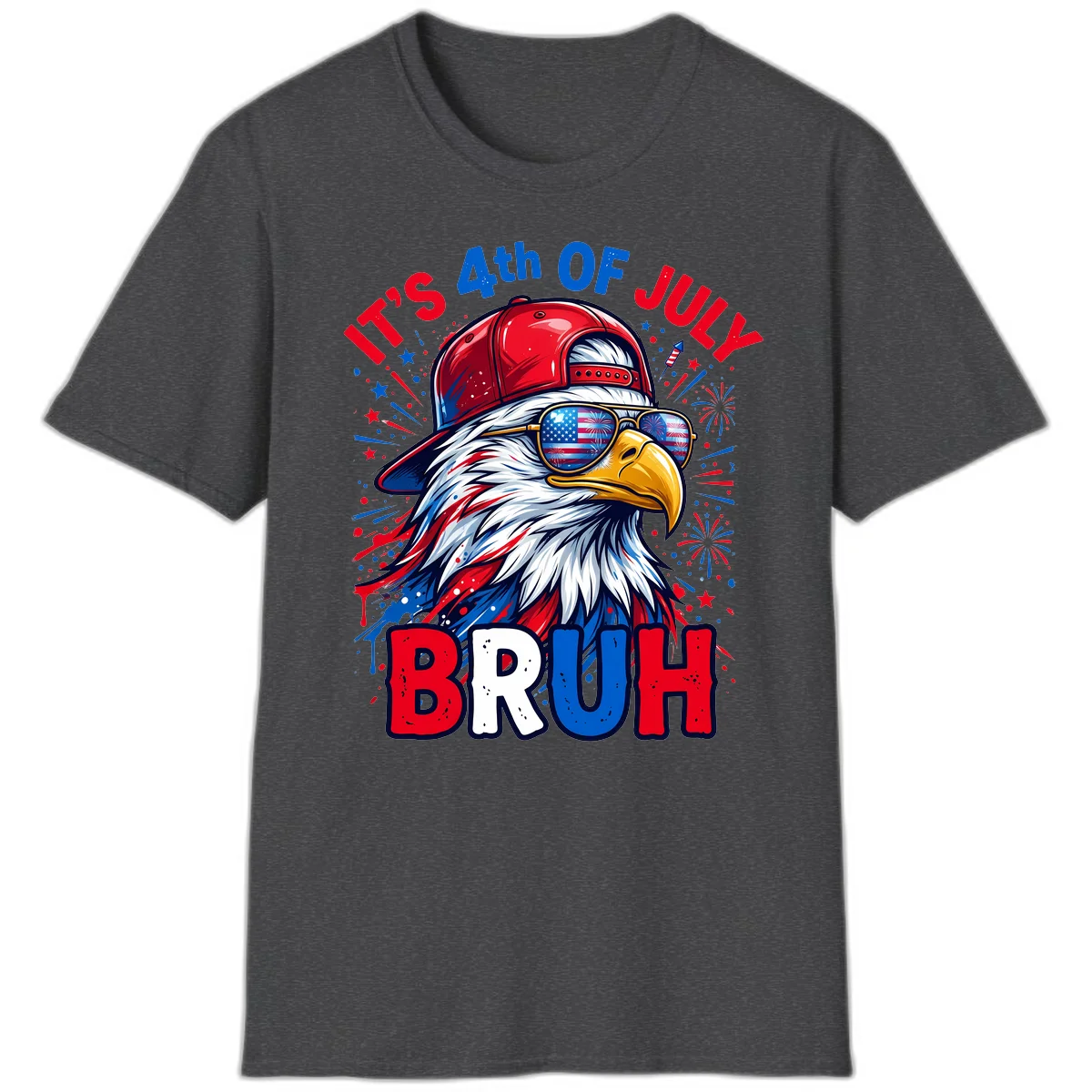 Patriotic Fourth Of July Bruh Eagle T-Shirt in Dark Heather