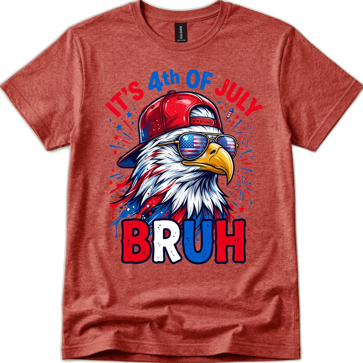 Patriotic Fourth Of July Bruh Eagle Design T-Shirt in Heather Cardinal