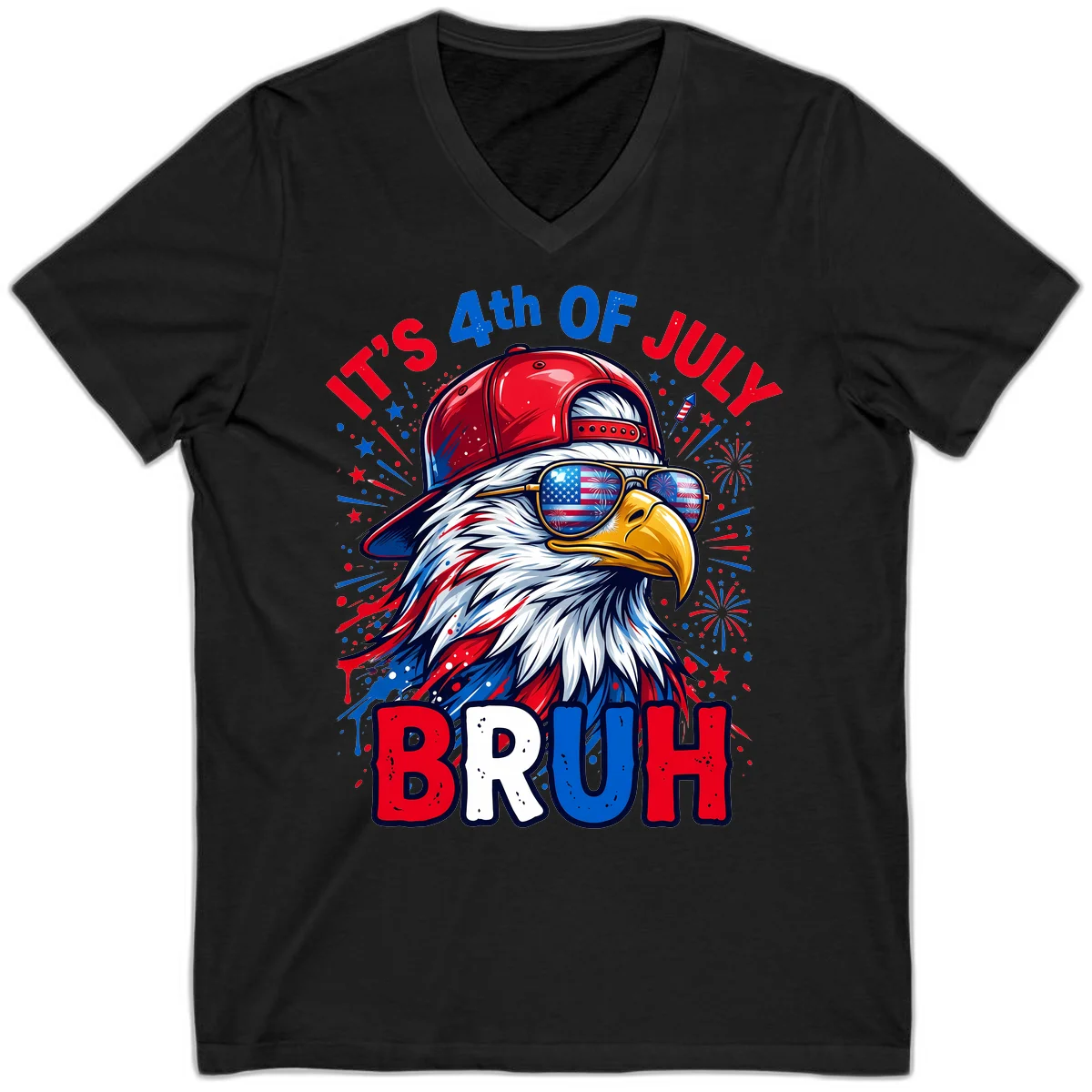 Patriotic Fourth Of July Bruh Eagle V-Neck in Black