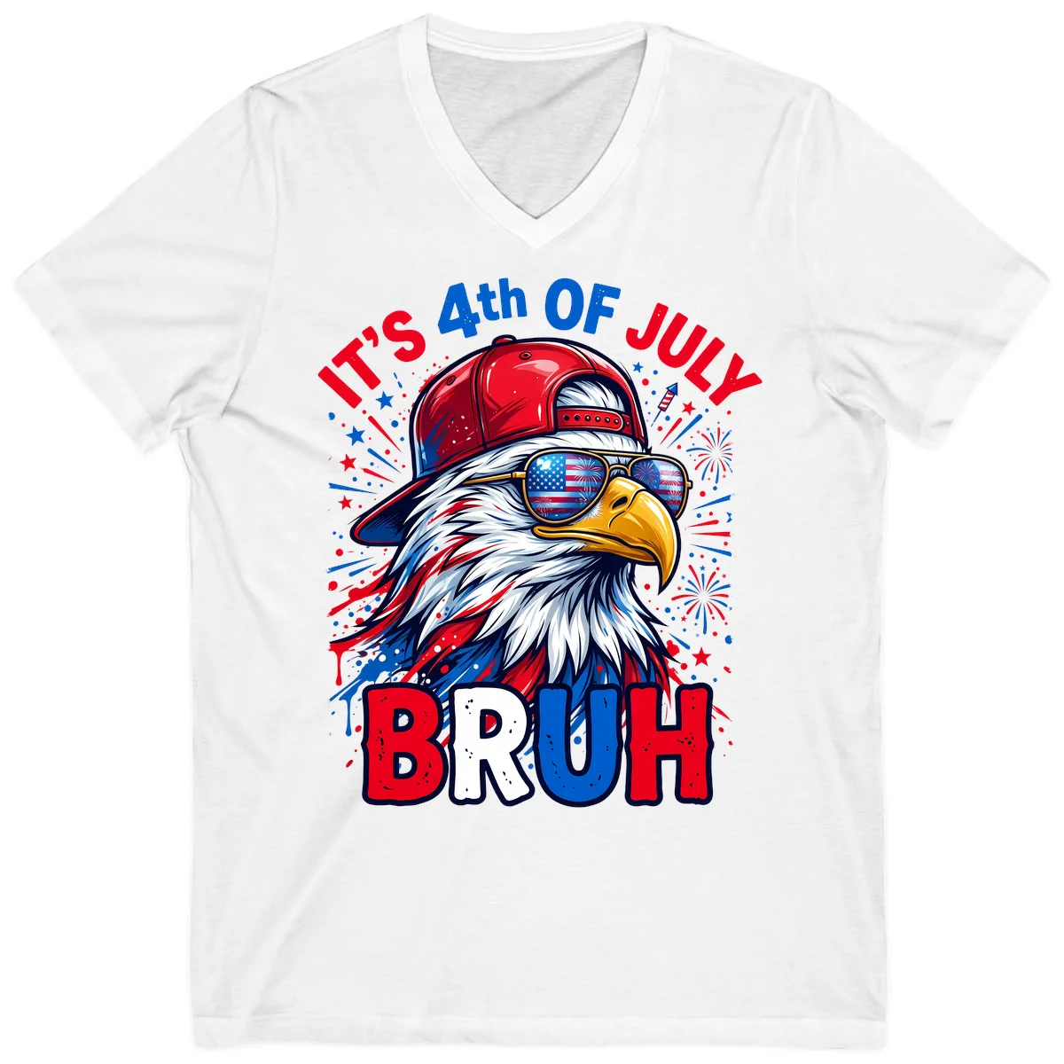 Patriotic Fourth Of July Bruh Eagle V-Neck in White
