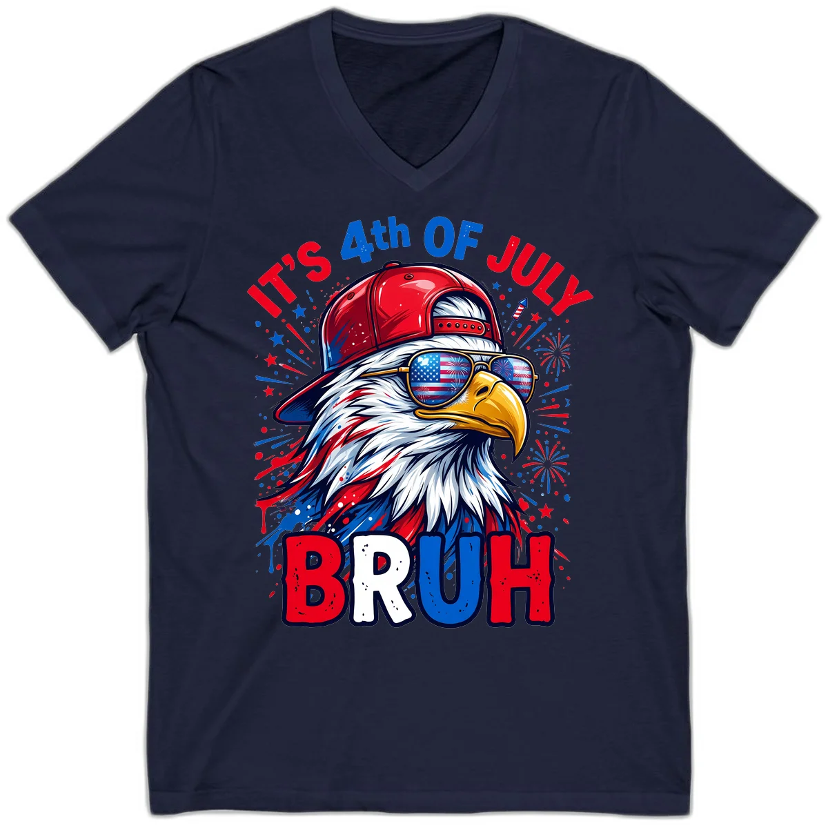 Patriotic Fourth Of July Bruh Eagle V-Neck in Navy