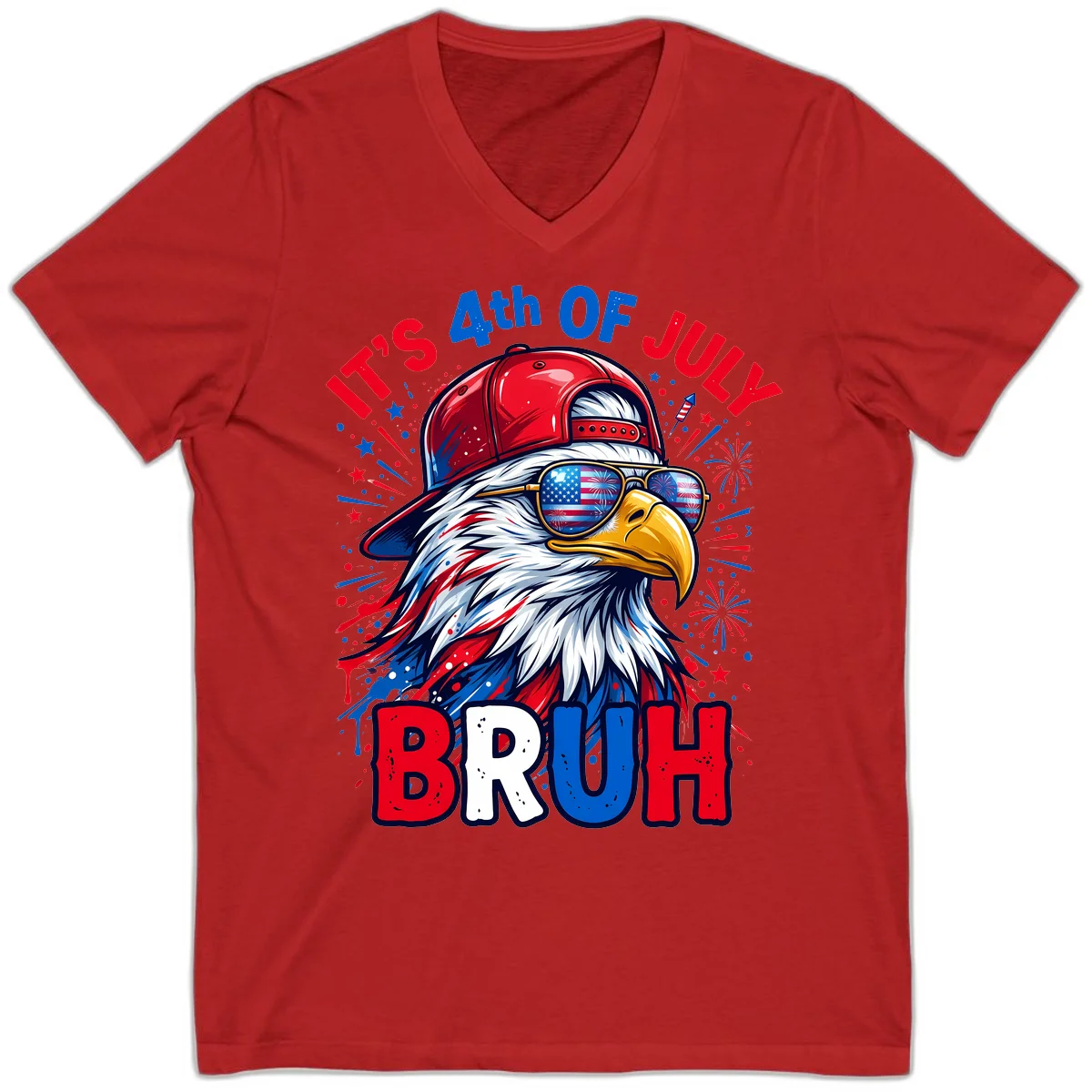Patriotic Fourth Of July Bruh Eagle V-Neck in Red