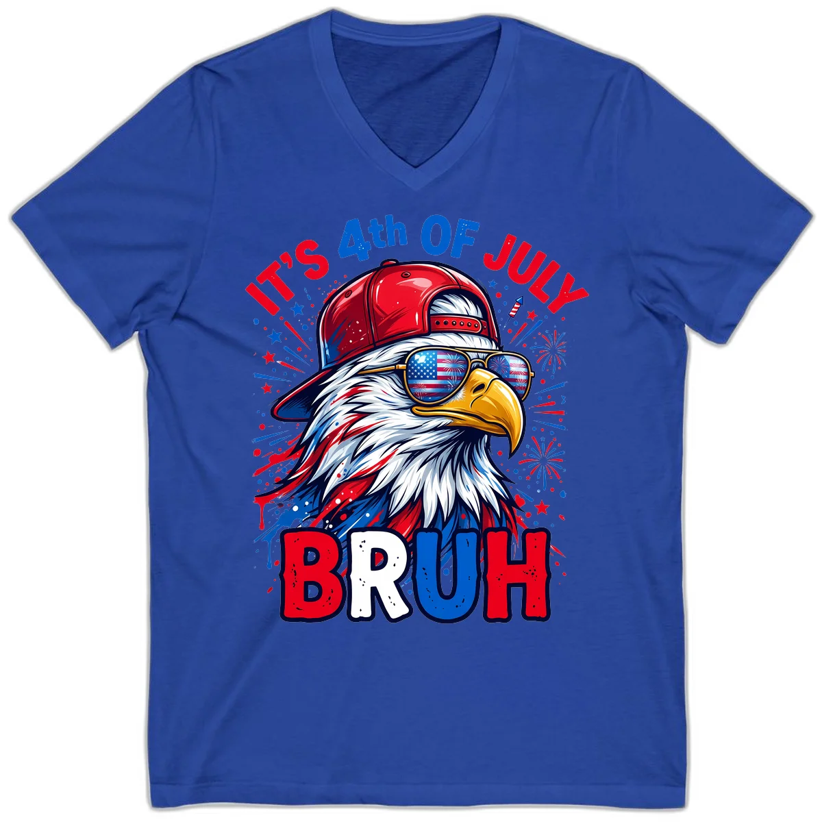Patriotic Fourth Of July Bruh Eagle V-Neck in True Royal