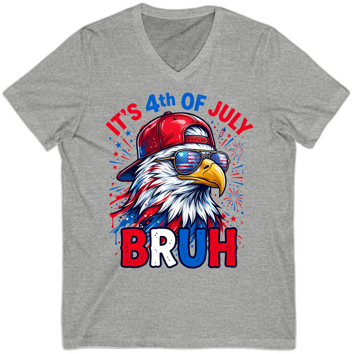 Patriotic Fourth Of July Bruh Eagle V-Neck in Athletic Heather