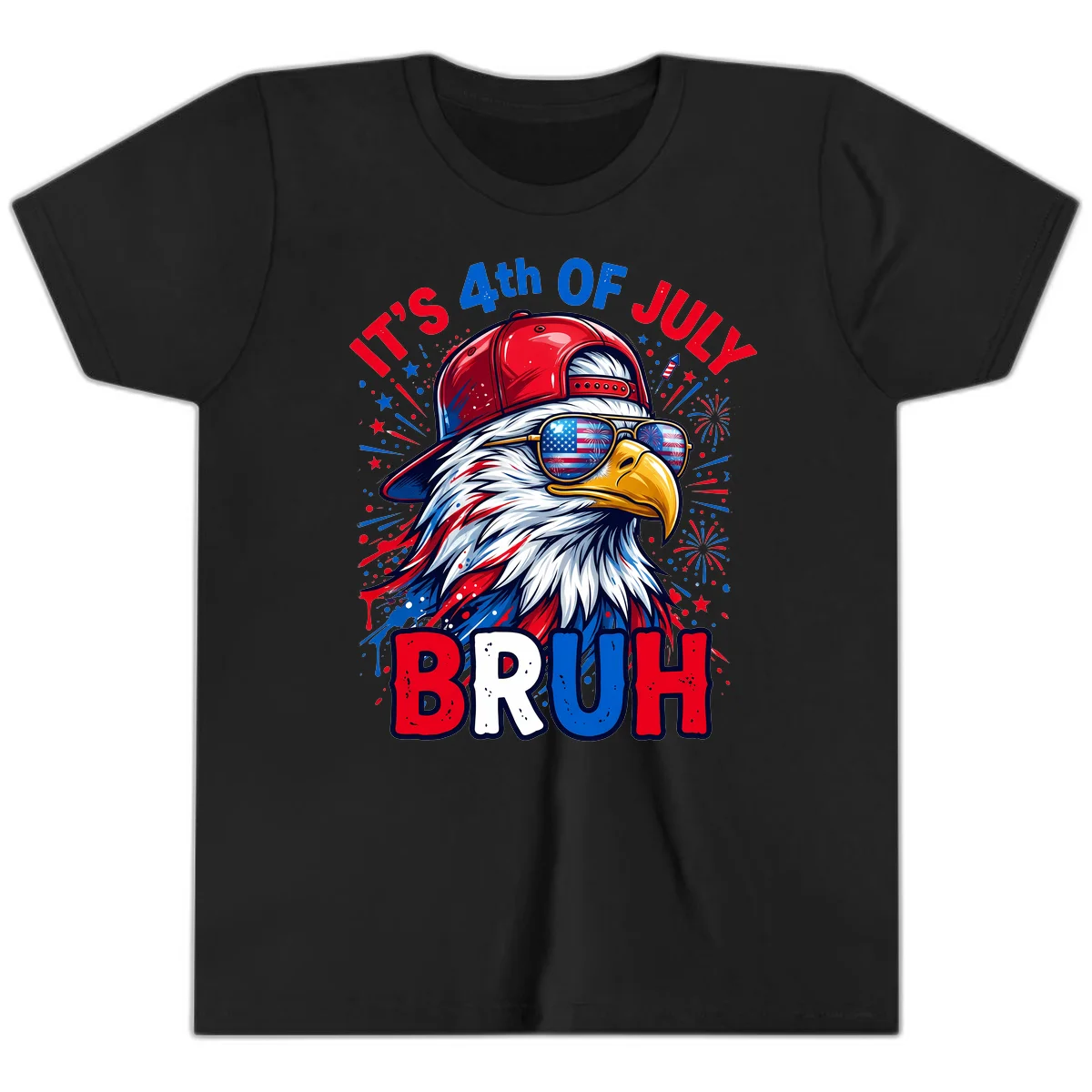 Patriotic Fourth Of July Bruh Eagle Youth T-Shirt in Black
