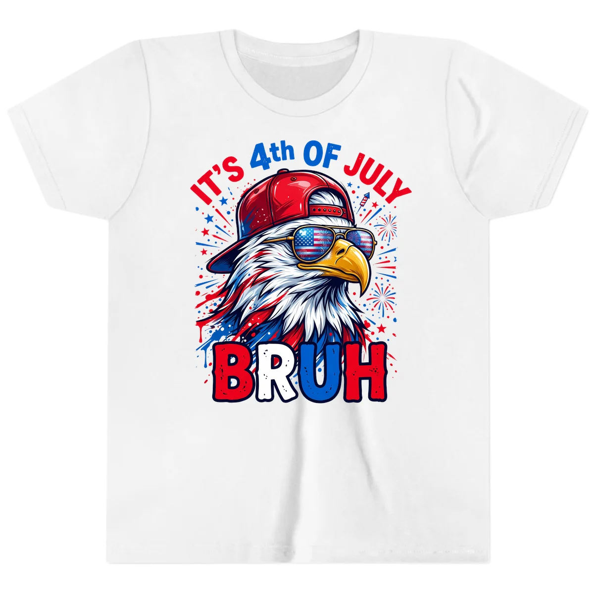 Patriotic Fourth Of July Bruh Eagle Youth T-Shirt in White