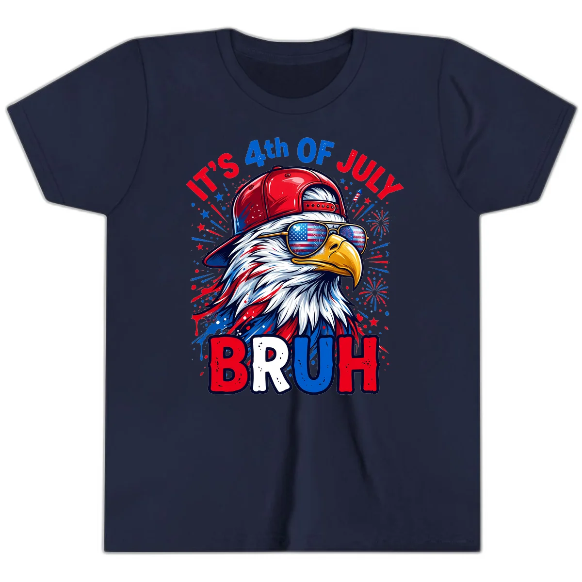 Patriotic Fourth Of July Bruh Eagle Youth T-Shirt in Navy