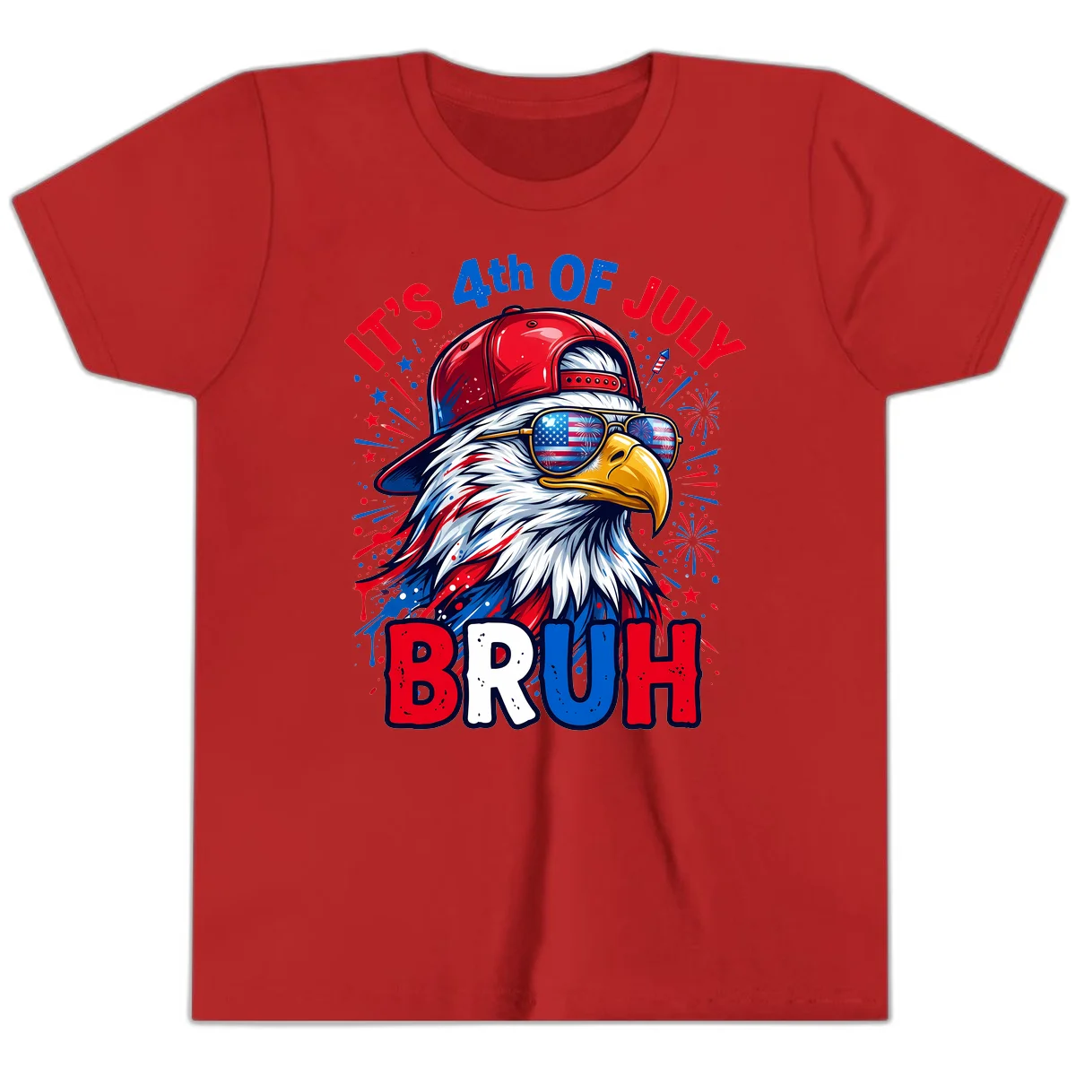 Patriotic Fourth Of July Bruh Eagle Youth T-Shirt in Red