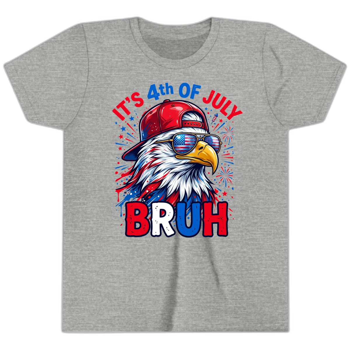 Patriotic Fourth Of July Bruh Eagle Youth T-Shirt in Athletic Heather