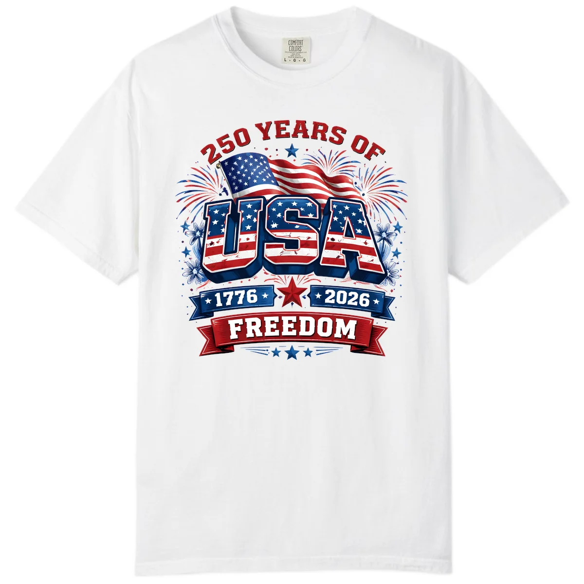 USA 250th Anniversary Freedom Celebration Comfort Color in White