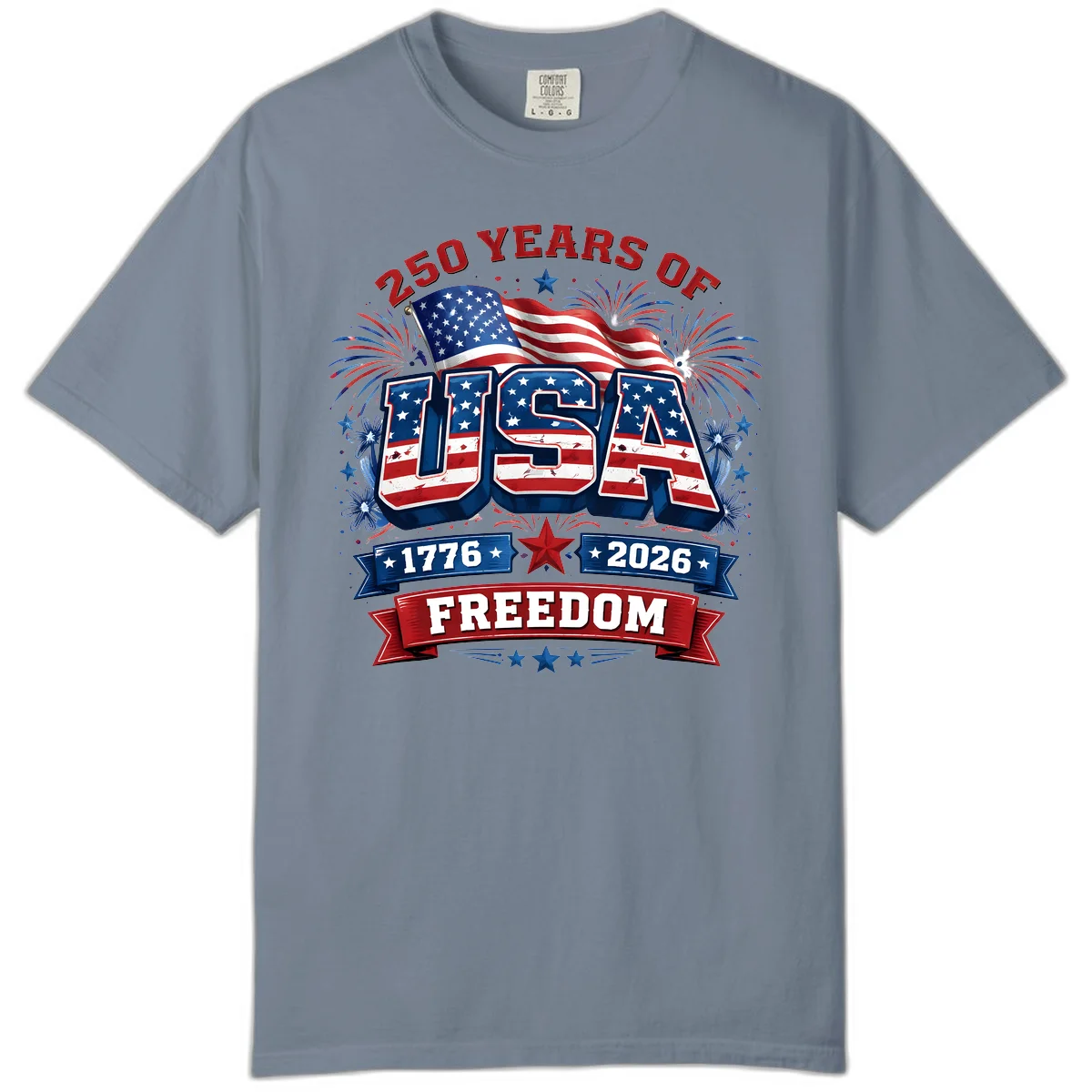 USA 250th Anniversary Freedom Celebration Comfort Color in Blue Jean
