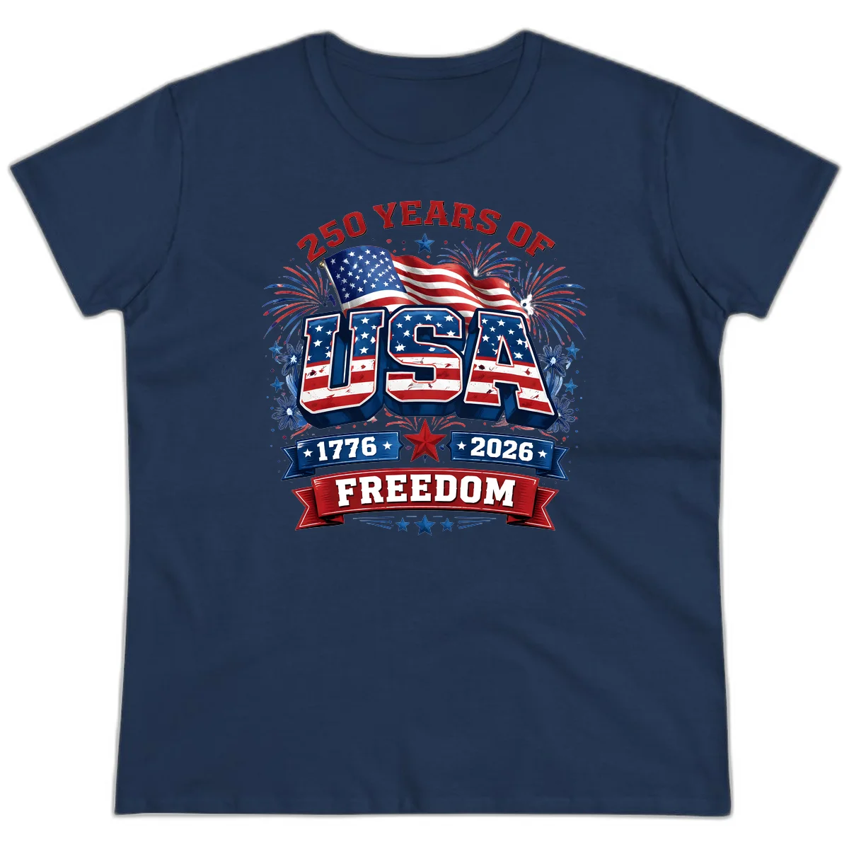 USA 250th Anniversary Freedom Celebration Ladies Tee in Navy