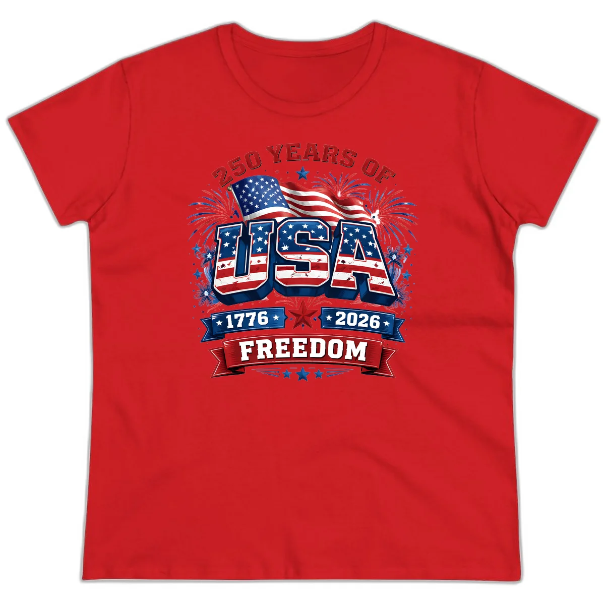 USA 250th Anniversary Freedom Celebration Ladies Tee in Red