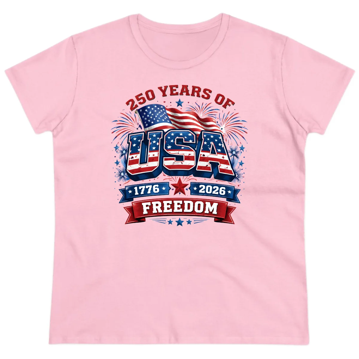 USA 250th Anniversary Freedom Celebration Ladies Tee in Light Pink