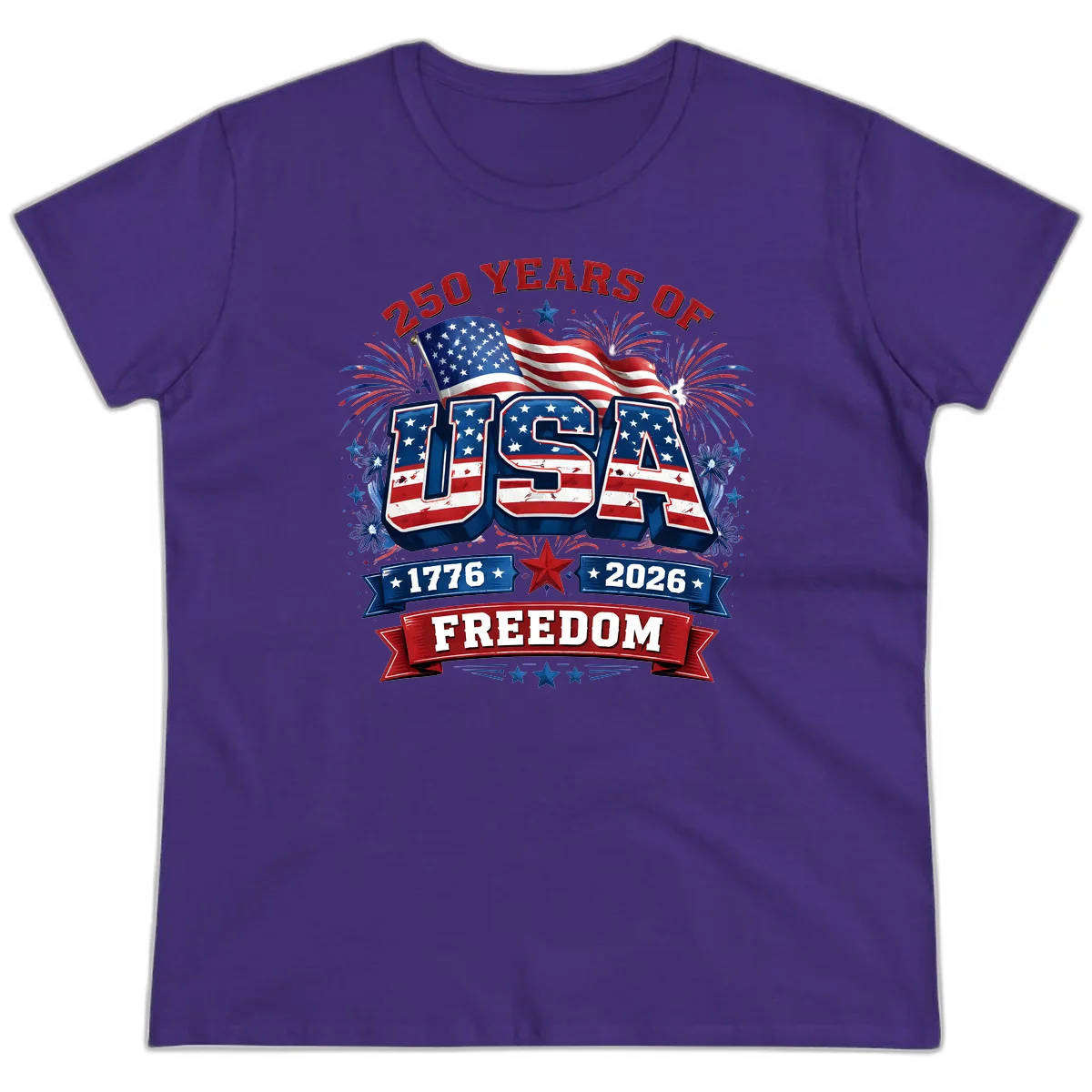 USA 250th Anniversary Freedom Celebration Ladies Tee in Purple