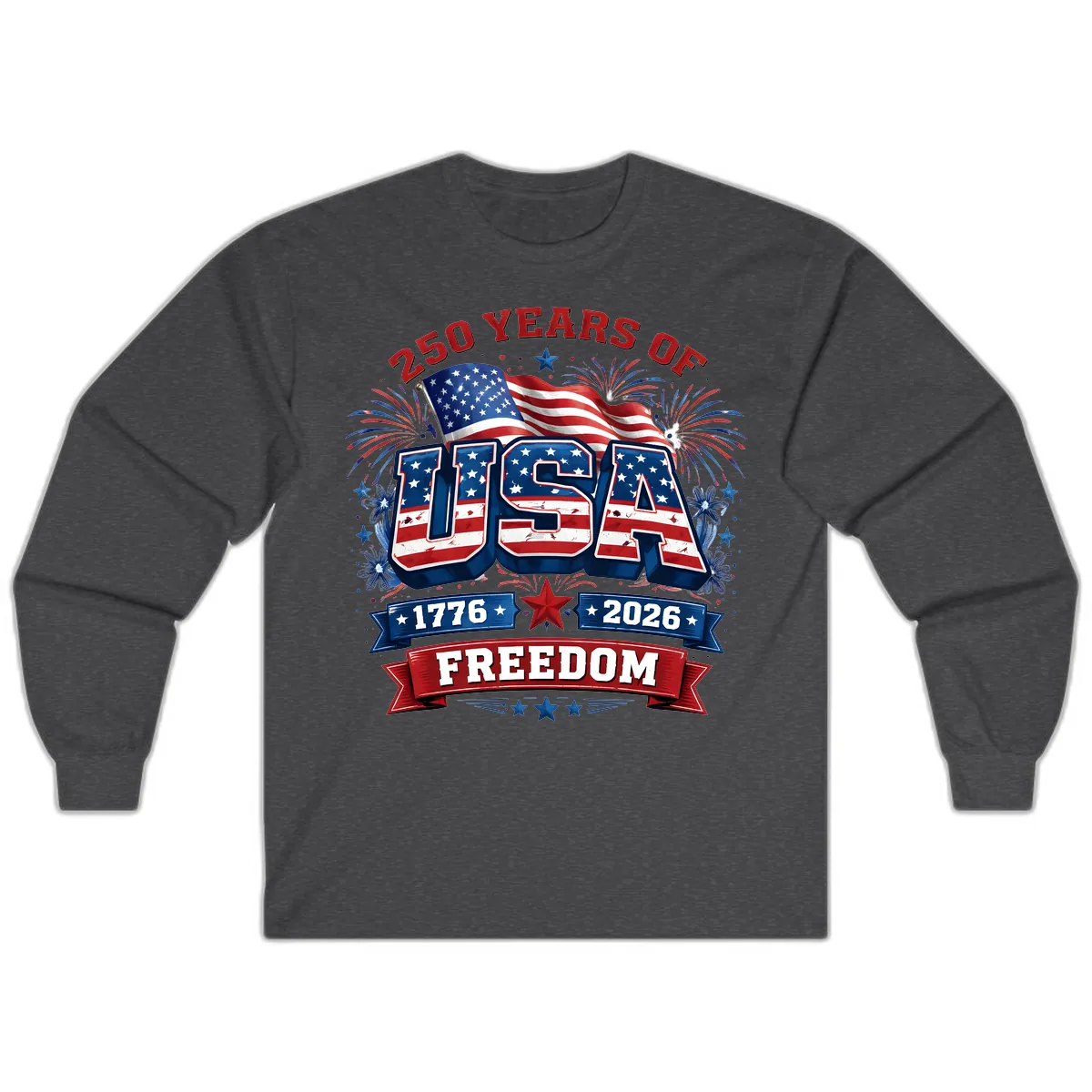 USA 250th Anniversary Freedom Celebration Design Long Sleeve in Dark Heather