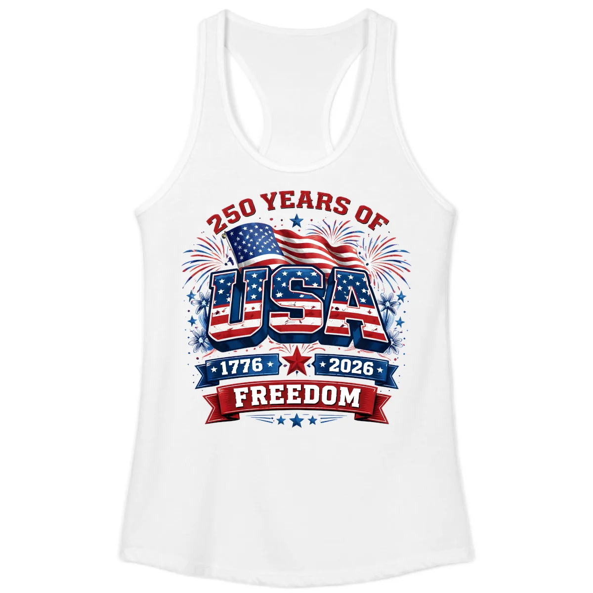 USA 250th Anniversary Freedom Celebration Ladies Tank in White