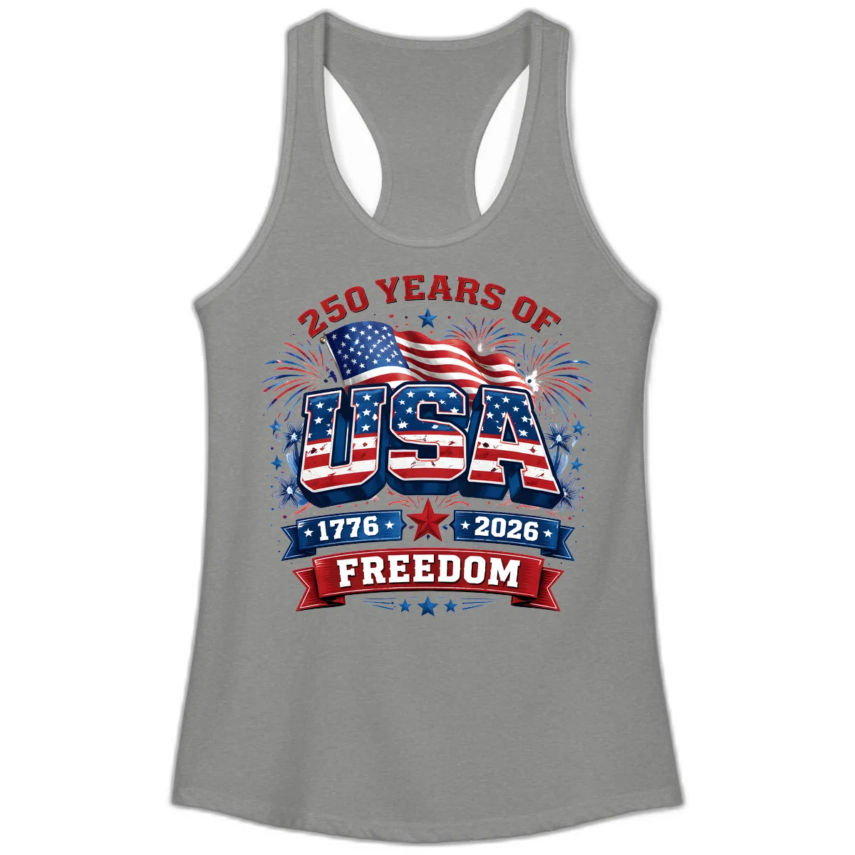 USA 250th Anniversary Freedom Celebration Ladies Tank in Heather Grey