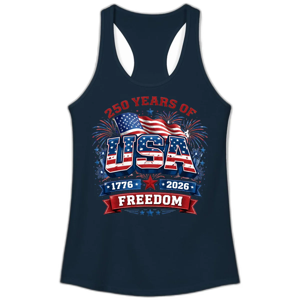 USA 250th Anniversary Freedom Celebration Ladies Tank in Solid Midnight Navy