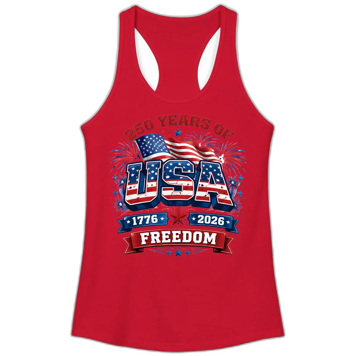 USA 250th Anniversary Freedom Celebration Ladies Tank in Solid Red