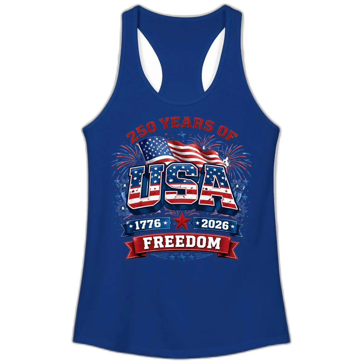 USA 250th Anniversary Freedom Celebration Ladies Tank in Solid Royal
