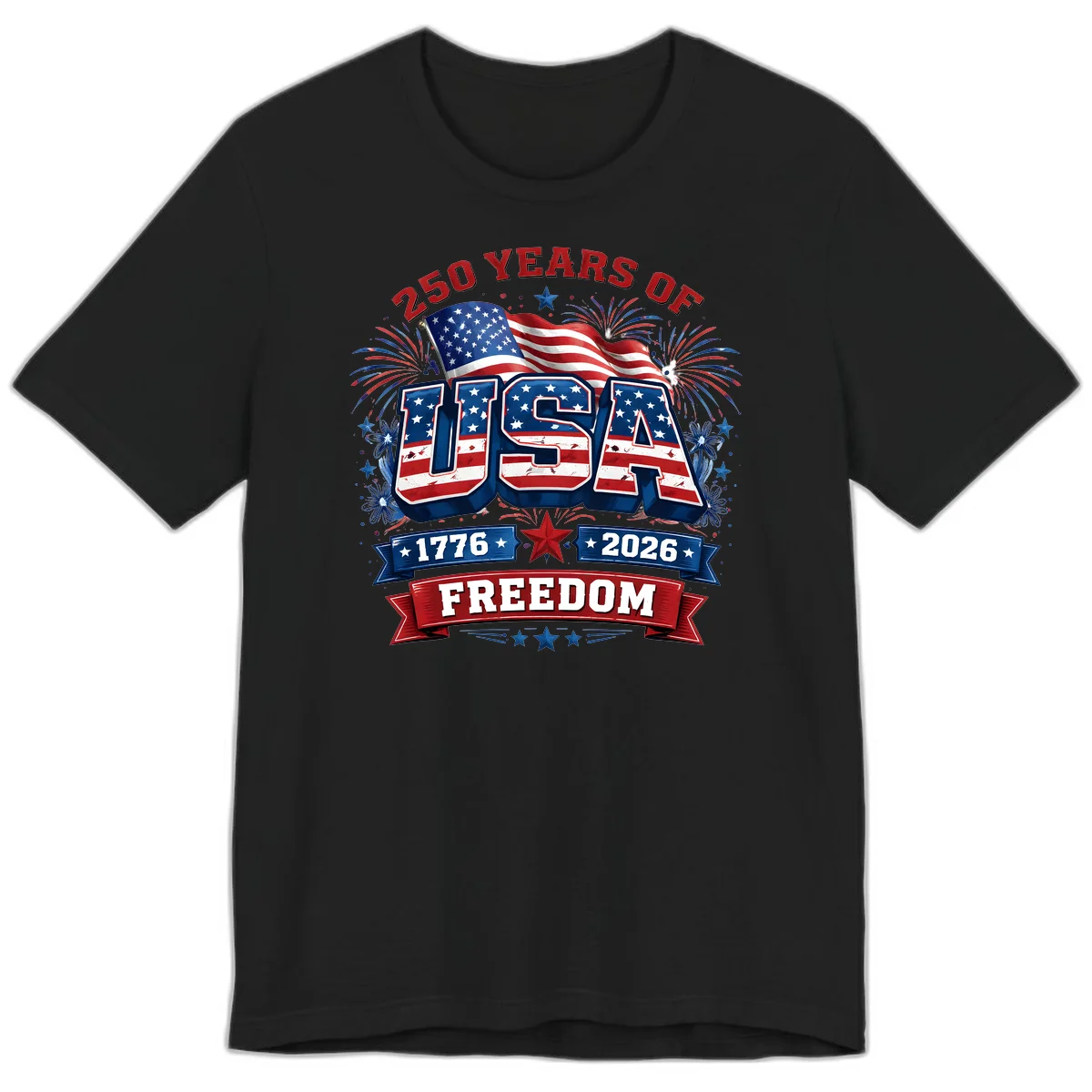 USA 250th Anniversary Freedom Celebration Premium T-Shirt in Black