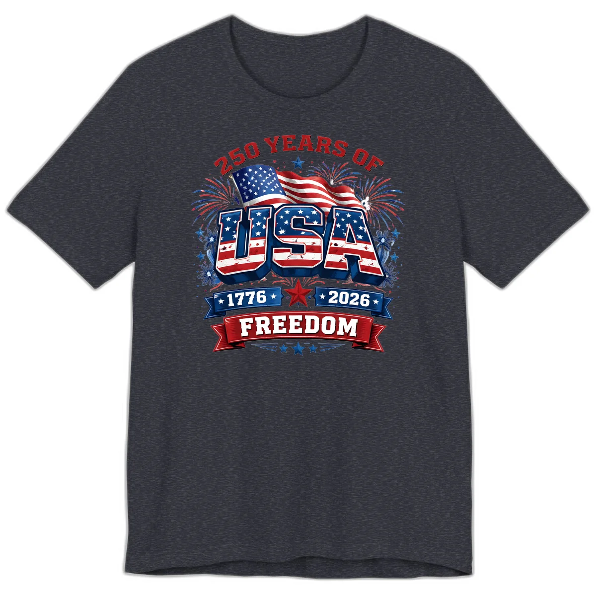 USA 250th Anniversary Freedom Celebration Premium T-Shirt in Heather Navy