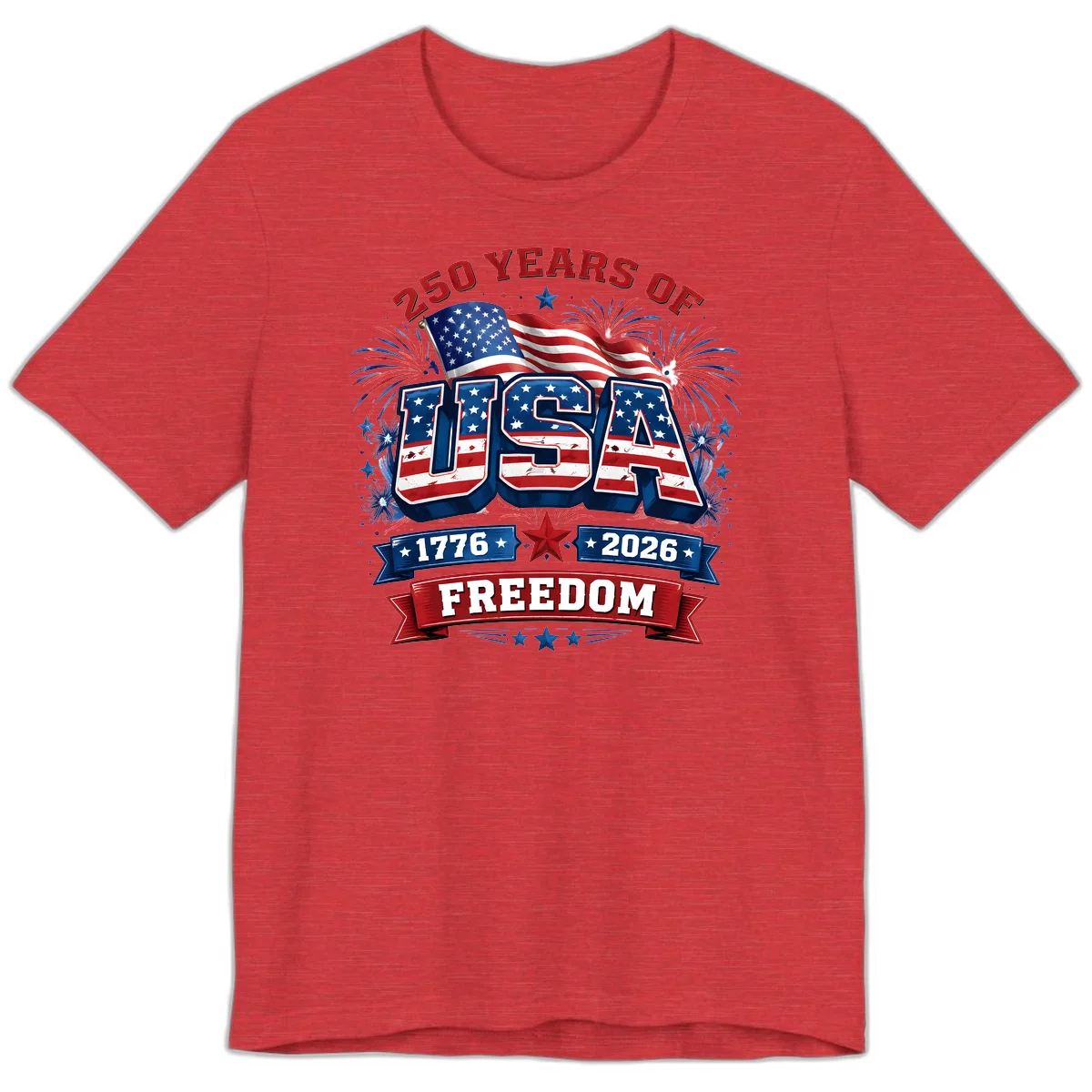 USA 250th Anniversary Freedom Celebration Premium T-Shirt in Heather Red