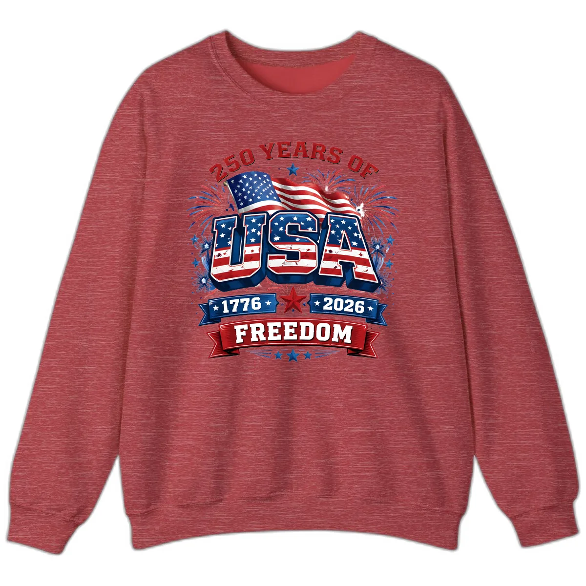 USA 250th Anniversary Freedom Celebration Design Sweatshirt in Heather Scarlet Red