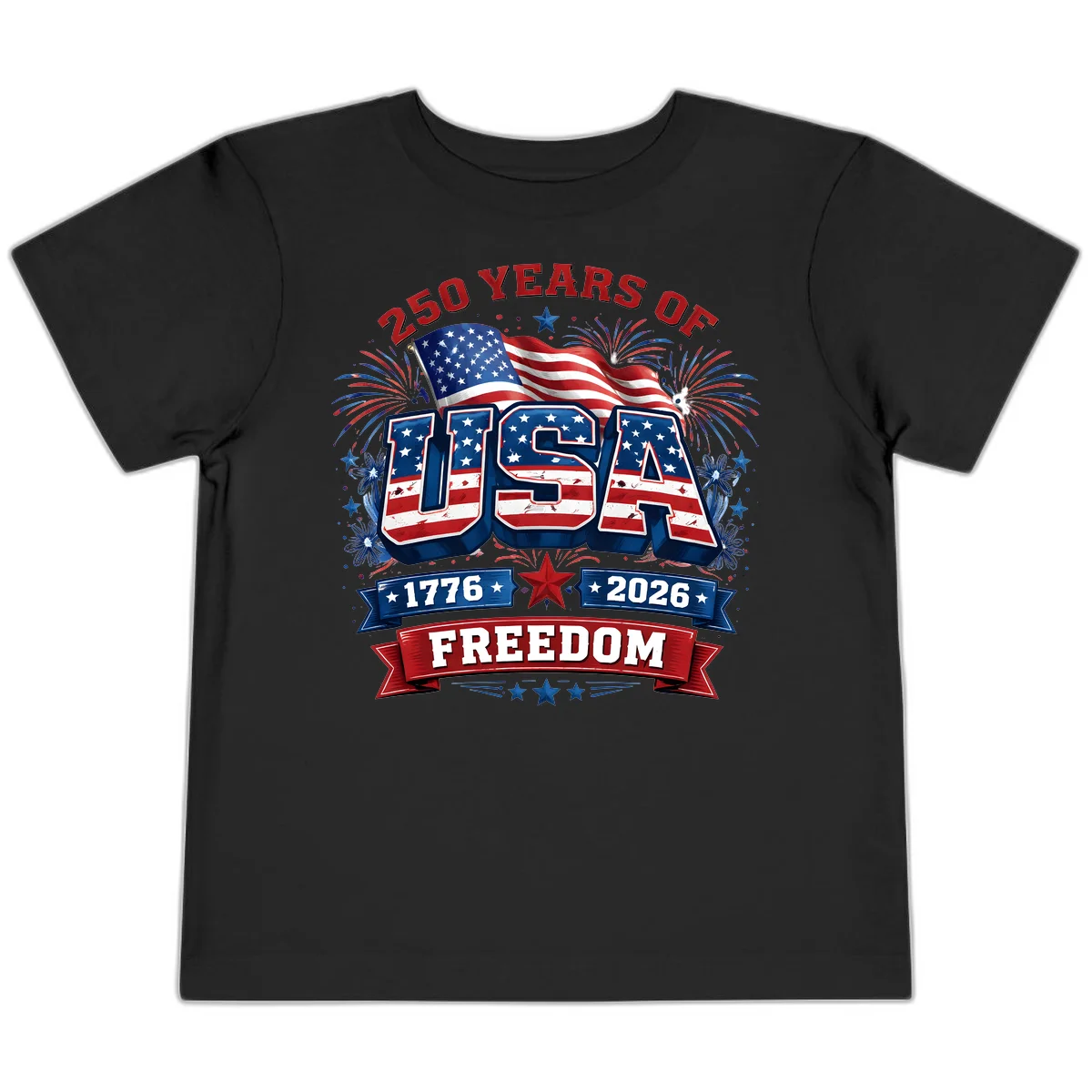 USA 250th Anniversary Freedom Celebration Toddler T-Shirt in Black