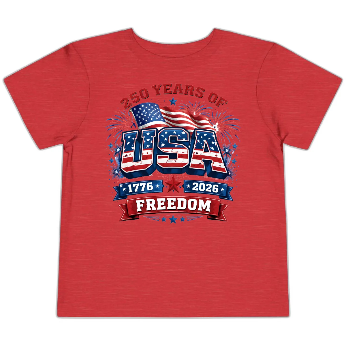 USA 250th Anniversary Freedom Celebration Design Toddler T-Shirt in Heather Red