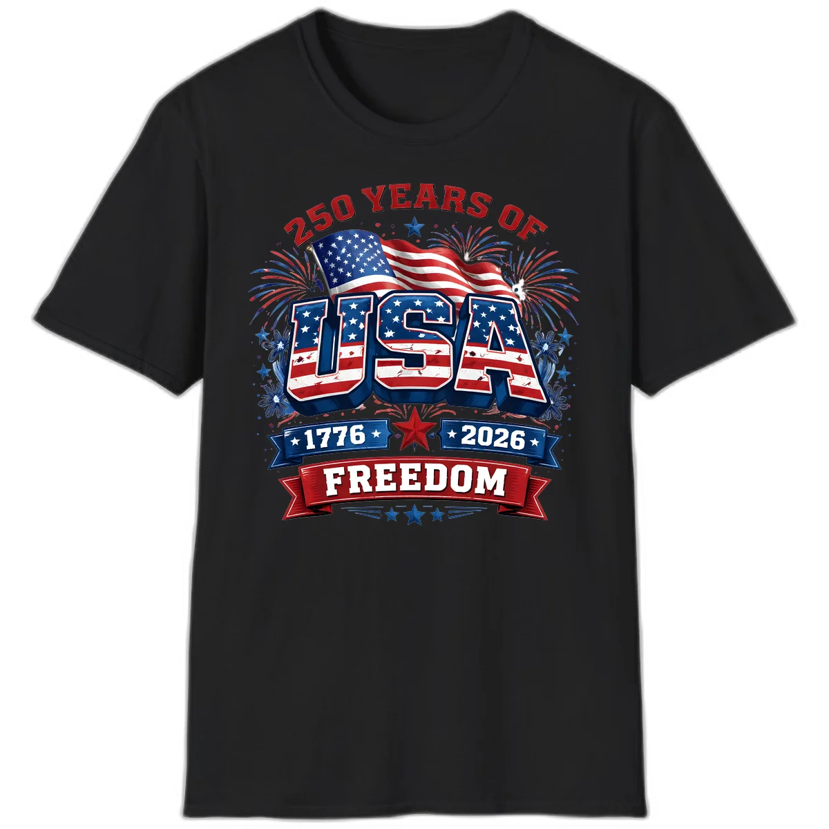USA 250th Anniversary Freedom Celebration T-Shirt in Black