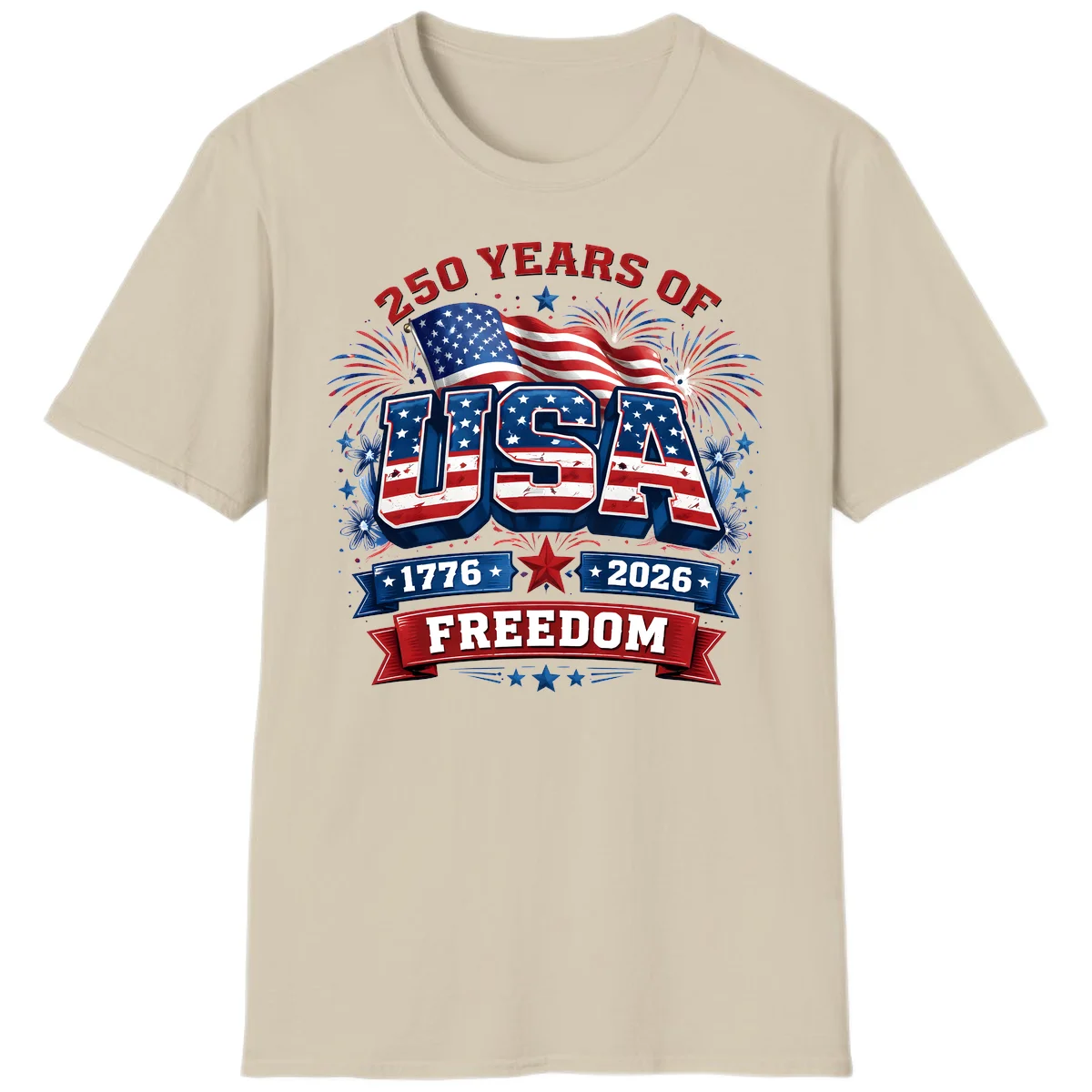 USA 250th Anniversary Freedom Celebration T-Shirt in Sand