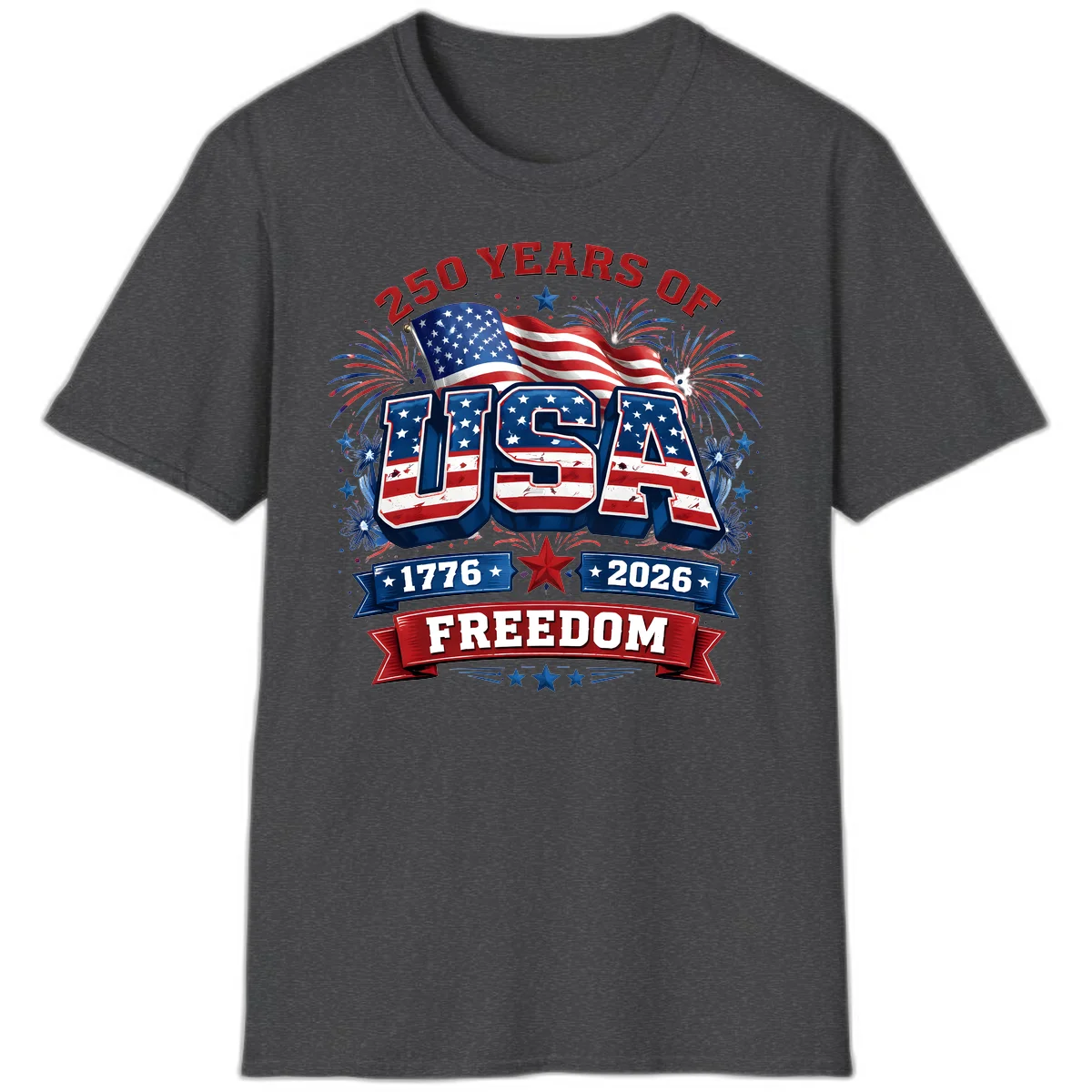 USA 250th Anniversary Freedom Celebration T-Shirt in Dark Heather