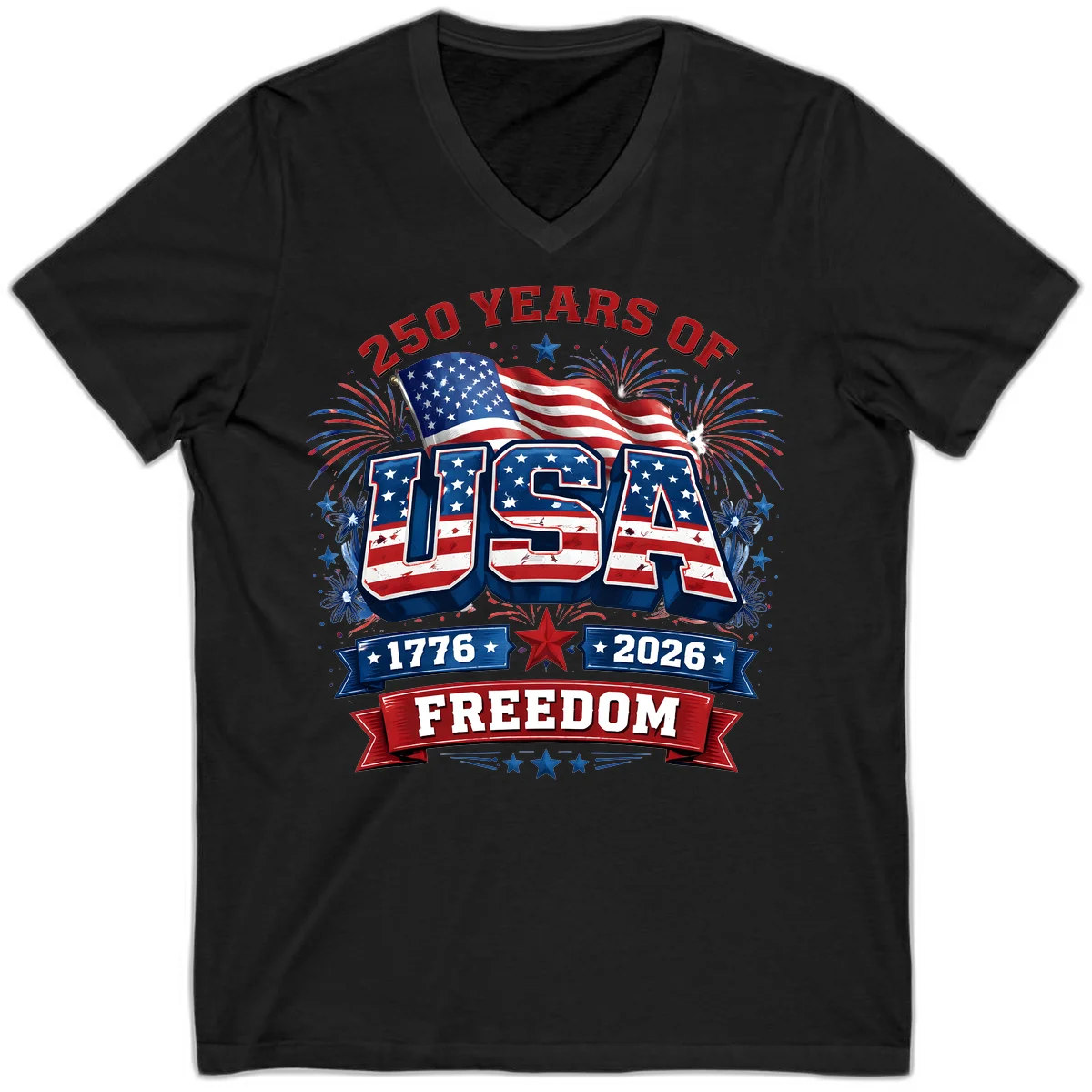 USA 250th Anniversary Freedom Celebration V-Neck in Black