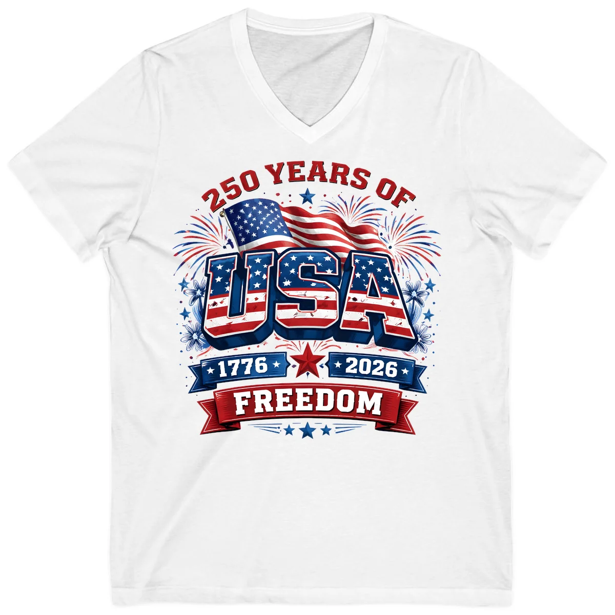 USA 250th Anniversary Freedom Celebration V-Neck in White