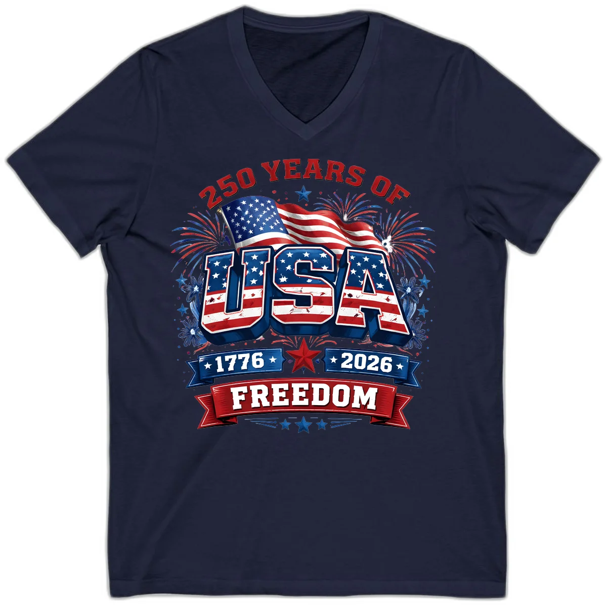 USA 250th Anniversary Freedom Celebration V-Neck in Navy