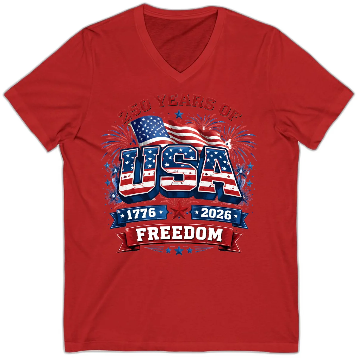 USA 250th Anniversary Freedom Celebration V-Neck in Red