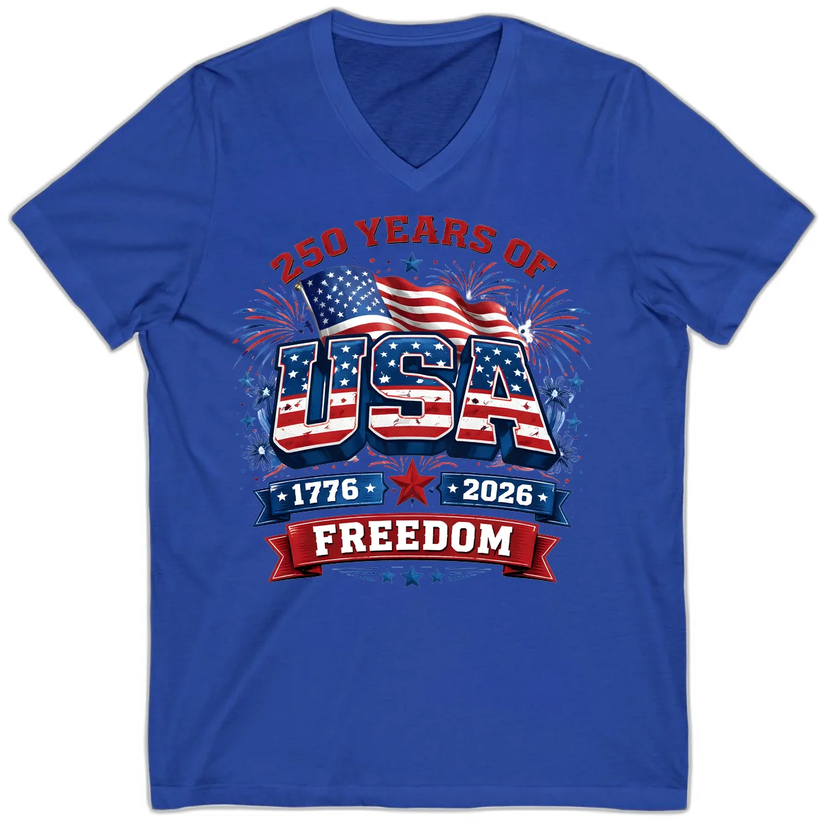 USA 250th Anniversary Freedom Celebration V-Neck in True Royal