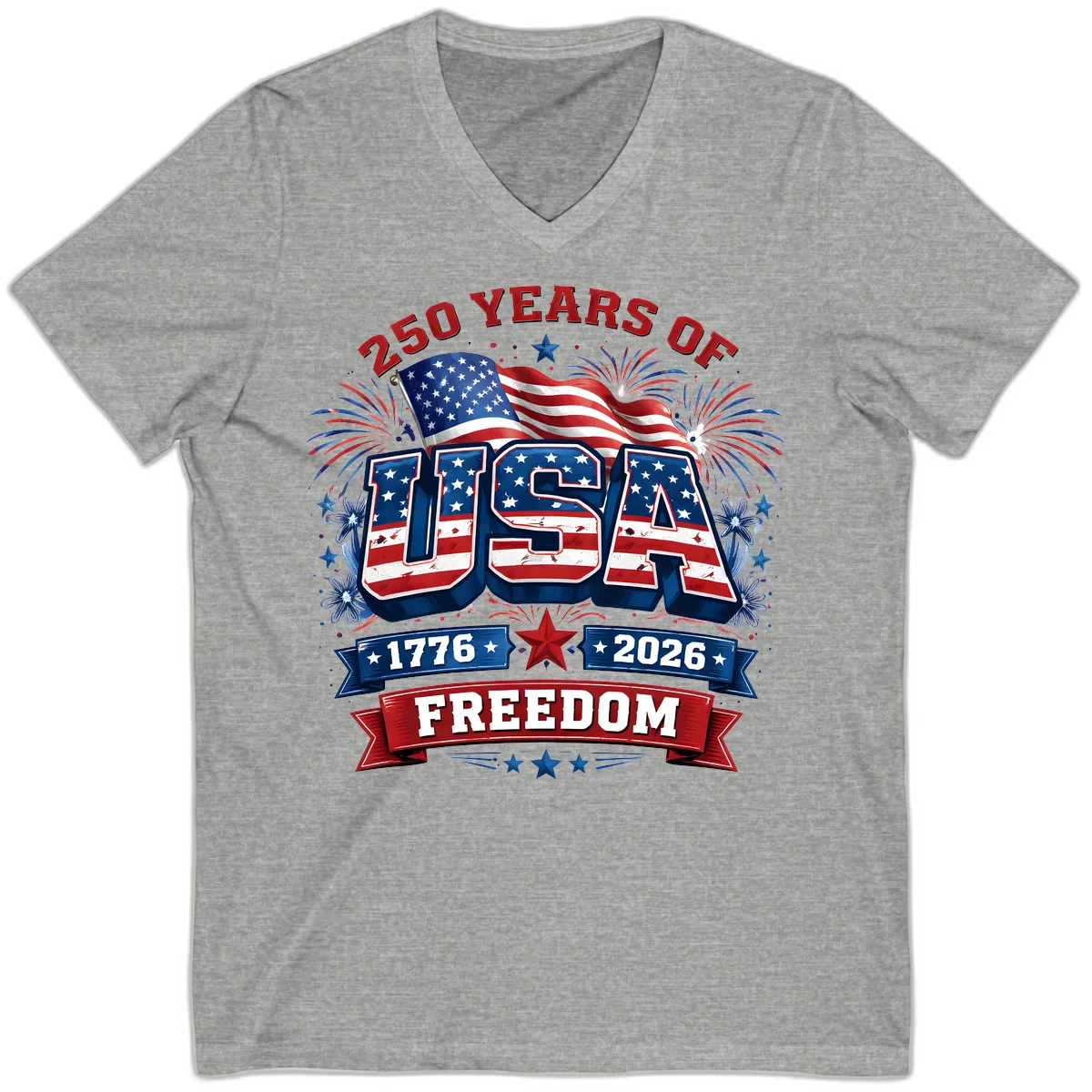 USA 250th Anniversary Freedom Celebration V-Neck in Athletic Heather